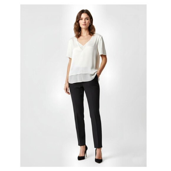 Alexander Wang Ivory Silk V-Neck Blouse with Layered Hem, Womens Size 6 - Picture 2 of 9